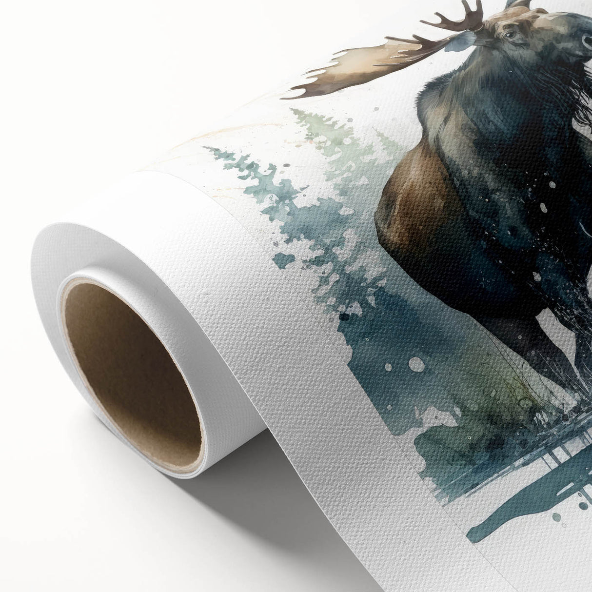 Moose and elk wall art design on rolled canvas, showcasing vibrant colors and intricate details, ideal for wildlife enthusiasts and home decor.