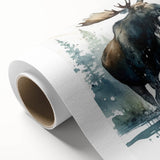 Moose and elk wall art design on rolled canvas, showcasing vibrant colors and intricate details, ideal for wildlife enthusiasts and home decor.