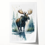 Moose and elk wall art print showcasing intricate wildlife design with vibrant colors, rolled and ready for display, ideal for nature-themed decor.