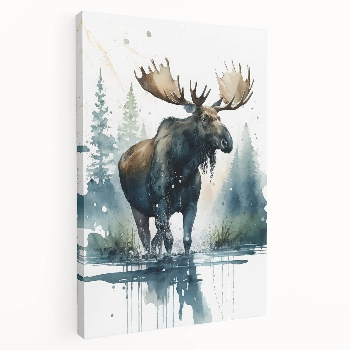 Canvas wall art featuring a side view of a moose and elk design in a natural setting, showcasing intricate details and vibrant colors, perfect for wildlife enthusiasts.