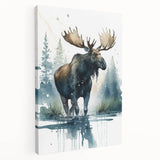 Canvas wall art featuring a side view of a moose and elk design in a natural setting, showcasing intricate details and vibrant colors, perfect for wildlife enthusiasts.