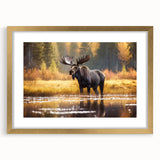 Moose and elk-themed wall art collection framed in gold with a mat, showcasing intricate wildlife designs, ideal for nature lovers and home decor enthusiasts.