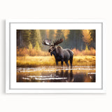 Front view of a framed wall art collection featuring moose and elk designs, set against a white mat, perfect for nature-themed decor in living spaces.