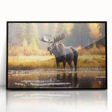 Framed wall art showcasing a striking moose and elk design in a black frame, perfect for nature enthusiasts and wildlife decor lovers. The artwork captures intricate details and vibrant colors, enhancing any living space or office environment.