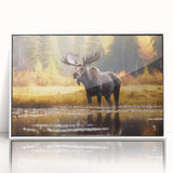 Framed wall art collection showcasing a moose and elk design in a white frame, featuring vibrant colors and a modern aesthetic, perfect for wildlife enthusiasts.