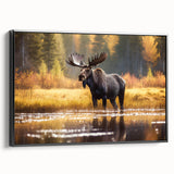 Framed wall art collection showcasing a moose and elk design, featuring intricate details on a black canvas, ideal for nature-themed home decor.