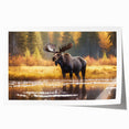 Moose and elk wall art design featuring wildlife elements in earthy tones, showcased as a rolled print, perfect for nature-themed home decor.