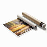 Moose and elk-themed wall art print showcasing intricate designs and vibrant colors, rolled for easy display and delivery, perfect for wildlife enthusiasts.