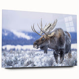 Side view of a stunning acrylic wall art piece showcasing a moose and elk design, perfect for wildlife enthusiasts, featuring vibrant colors and intricate details.