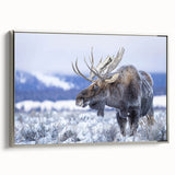 Framed wall art collection showcasing a silver side-view design of a moose and elk, featuring intricate details and vibrant colors, perfect for wildlife enthusiasts.