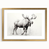 Moose and elk-themed wall art collection featuring a gold frame and mat, showcasing intricate wildlife designs, perfect for nature enthusiasts' home decor.