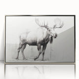 Framed wall art featuring a moose and elk design in a silver-acrylic frame, showcasing intricate wildlife details and vibrant colors, perfect for nature enthusiasts.