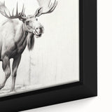 Close-up of a framed canvas artwork featuring a moose and elk design, showcasing intricate details and vibrant colors, ideal for wildlife enthusiasts and home decor.
