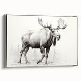 Framed canvas wall art depicting a moose and elk in a serene natural setting, showcasing detailed wildlife design with a silver frame, perfect for enhancing home decor.