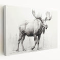 Stretched canvas wall art showcasing a side view of a moose and elk in a natural landscape, featuring rich colors and detailed textures, perfect for wildlife enthusiasts.
