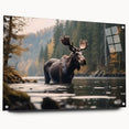 Side view of a moose and elk design wall art collection displayed in acrylic glass, showcasing vibrant colors and intricate details, perfect for wildlife enthusiasts.