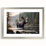 Framed wall art collection featuring a moose and elk design, with a silver frame and matting, showcasing a nature theme perfect for wildlife enthusiasts.