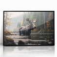 Framed wall art collection showcasing a moose and elk design in vibrant colors, featuring a sleek black frame and acrylic glass, perfect for nature enthusiasts.