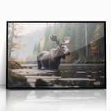 Framed wall art collection showcasing a moose and elk design in vibrant colors, featuring a sleek black frame and acrylic glass, perfect for nature enthusiasts.