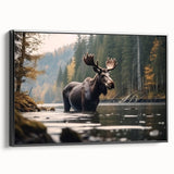 Framed wall art showcasing a close-up design of a moose and elk in a natural setting, featuring rich colors and intricate details, perfect for wildlife enthusiasts.