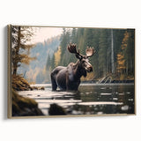 Framed wall art showcasing a stunning moose and elk design, featuring intricate details and a gold frame, perfect for nature lovers' home decor.