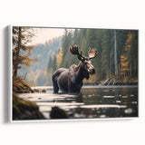 Framed canvas wall art showcasing a moose and elk design, featuring detailed wildlife illustrations against a white background, perfect for nature enthusiasts.
