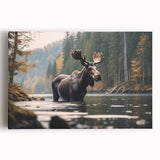 Moose and elk wildlife wall art canvas print showcasing a front view of majestic animals in a natural setting, ideal for nature enthusiasts and home decor.