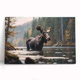 Stretched canvas wall art featuring a moose and elk design, showcasing vibrant colors and intricate details, ideal for nature lovers and home decor enthusiasts.