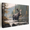 Side view of a stretched canvas wall art featuring a moose and elk design, showcasing rich colors and intricate details, perfect for wildlife enthusiasts.