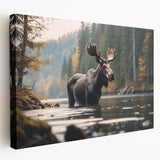 Side view of a stretched canvas wall art featuring a moose and elk design, showcasing rich colors and intricate details, perfect for wildlife enthusiasts.