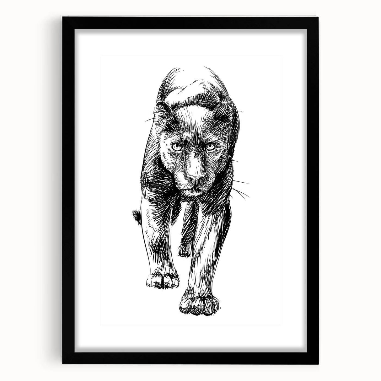 Black-framed wall art featuring a striking panther design on a textured surface, ideal for wildlife enthusiasts and interior decor, adding elegance to any space.