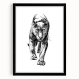 Black-framed wall art featuring a striking panther design on a textured surface, ideal for wildlife enthusiasts and interior decor, adding elegance to any space.