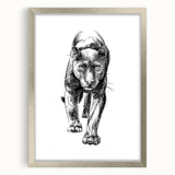 Panther-themed wall art in a silver frame, showcasing intricate details and vibrant colors, perfect for wildlife enthusiasts and modern decor lovers.