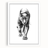 Panther wall art design displayed in a white frame with a mat, showcasing a sleek black panther in a vibrant jungle setting, perfect for wildlife enthusiasts.
