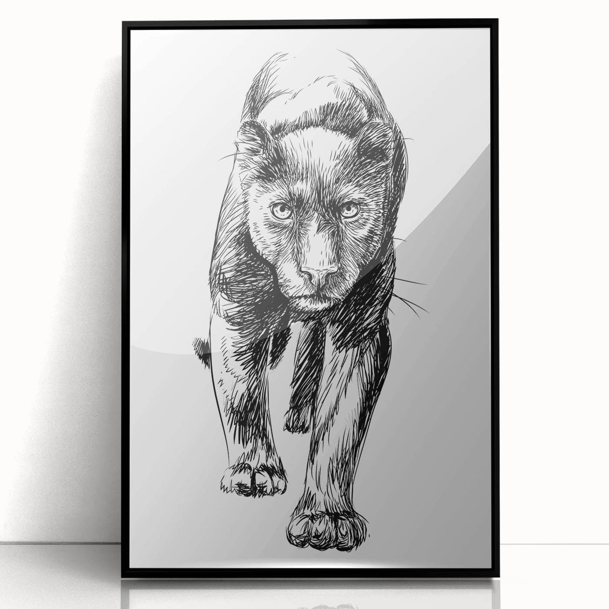 Framed acrylic wall art featuring a striking panther design, showcasing vibrant colors against a sleek black background, perfect for animal lovers and modern decor.