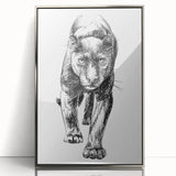 Framed acrylic wall art featuring a striking panther design in a silver frame, showcasing vibrant colors and intricate details, perfect for animal lovers and home decor enthusiasts.