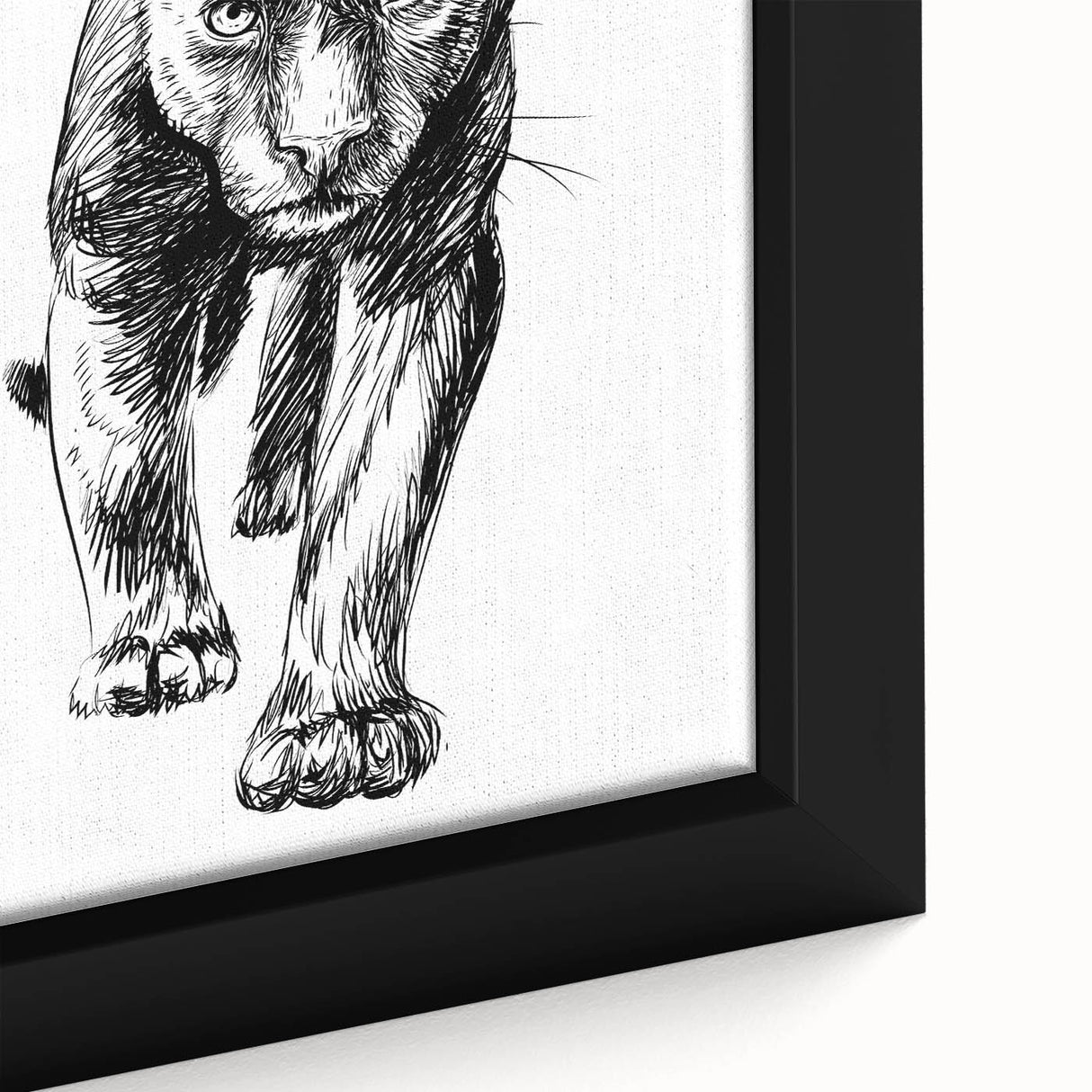Close-up of a framed canvas wall art featuring a striking panther design in vivid colors, showcasing its fierce expression and detailed fur texture, perfect for wildlife enthusiasts.