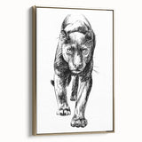 Elegant framed wall art featuring a panther design in gold hues, showcasing intricate details and vibrant colors, perfect for adding a touch of wildlife elegance to any decor.