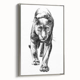 Framed wall art showcasing a striking panther design on a textured canvas, featuring silver accents and a sleek side view, ideal for wildlife enthusiasts and modern decor.