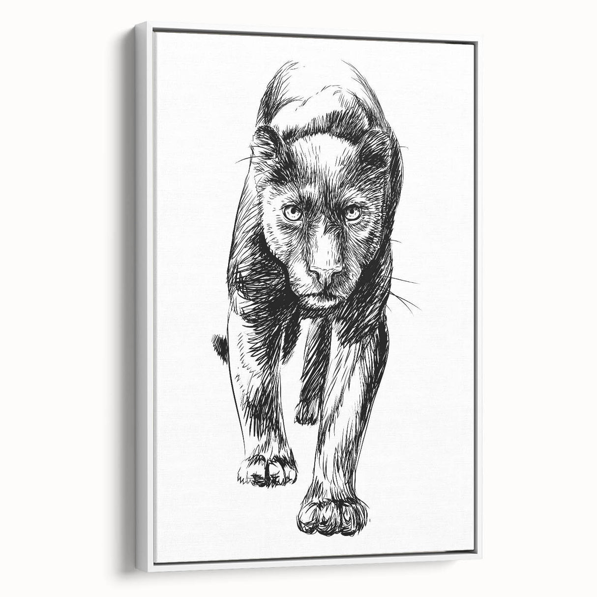 Framed wall art featuring a striking panther design on a white background, showcasing vibrant colors and intricate details, perfect for wildlife enthusiasts' decor.