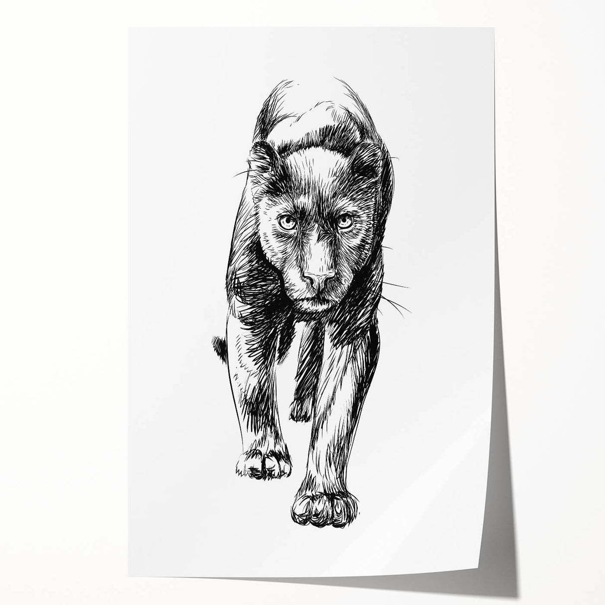 Panther wall art print showcasing a vibrant, detailed illustration of a sleek black panther among lush green foliage, perfect for wildlife-themed decor.