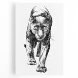 Stretched canvas wall art depicting a striking black panther in a wild jungle setting, showcasing vibrant greens and intricate details, perfect for animal lovers.
