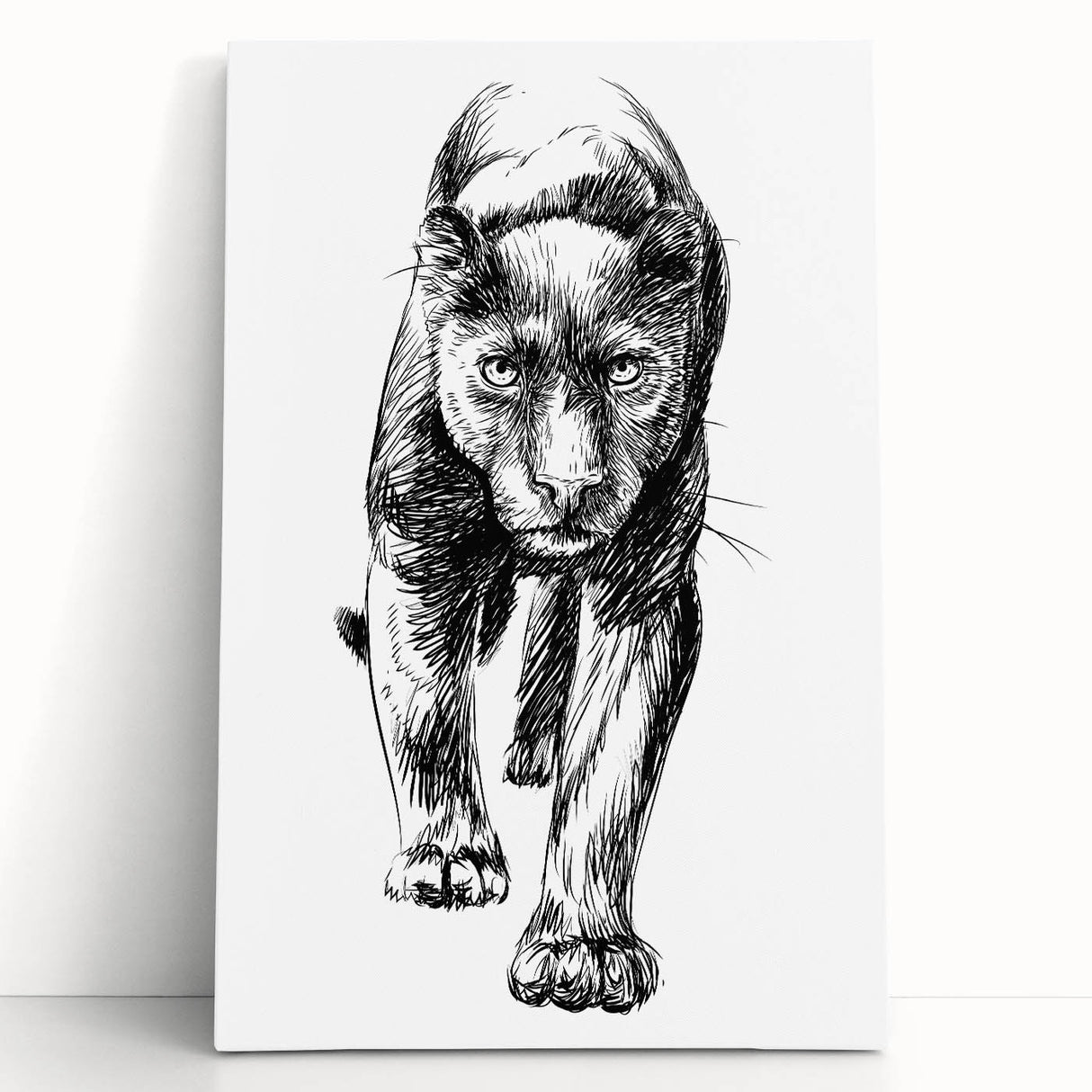 Stretched canvas wall art featuring a striking panther design in vibrant colors, creating a bold statement piece for wildlife and animal lovers, perfect for home decor.
