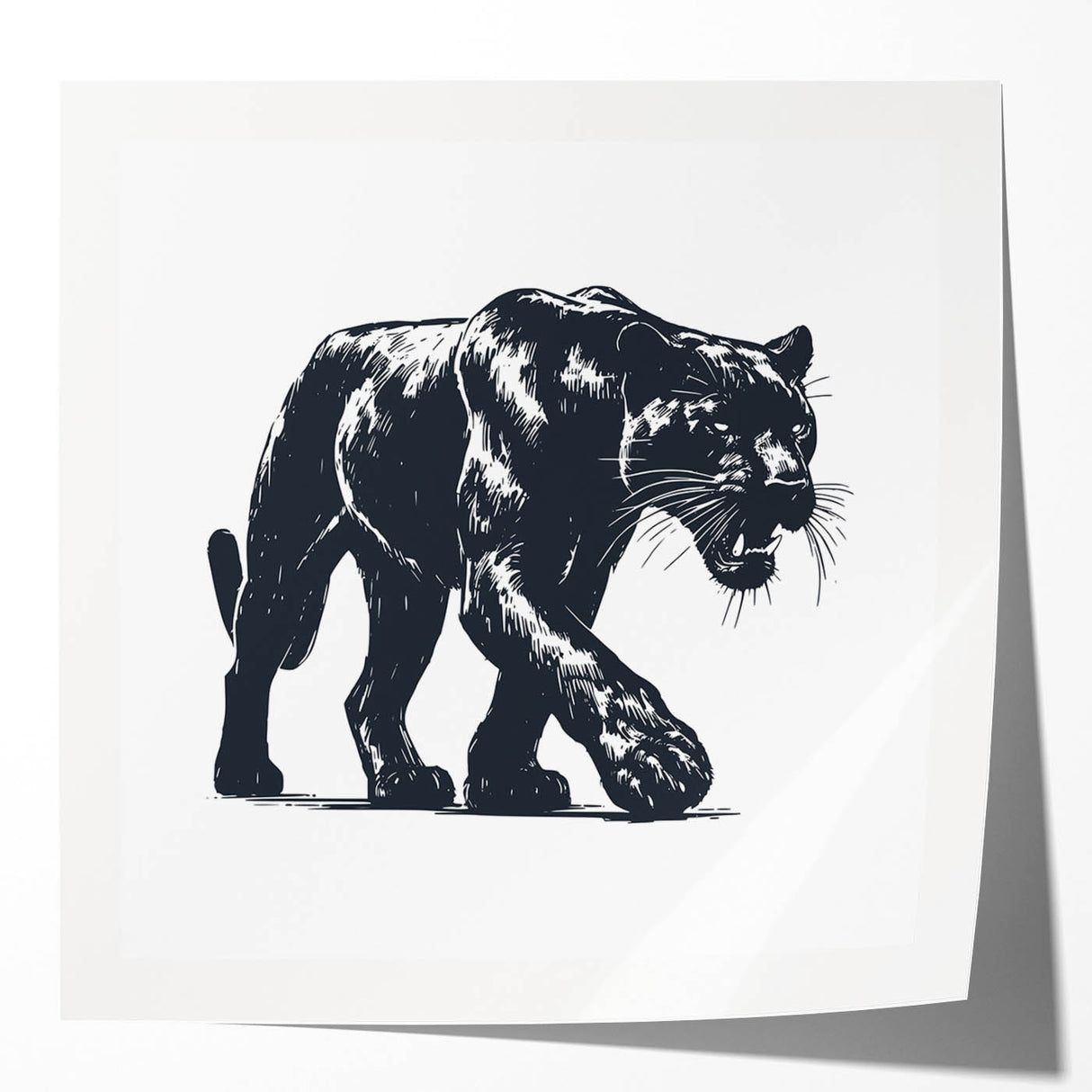 Stylish wall art print featuring a sleek panther design, showcasing vivid colors and intricate details, ideal for enhancing modern home decor with a touch of wildlife elegance.