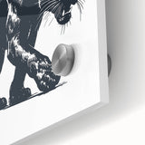 Close-up of a striking panther design wall art piece, featuring vibrant colors and intricate details on acrylic glass, perfect for animal lovers and modern decor.