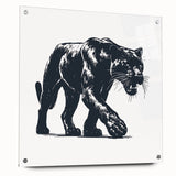 Side view of an acrylic glass wall art piece featuring a striking panther design from the Wildlife collection, displayed with stylish pins on a white background. Perfect for animal lovers and modern home decor.