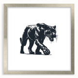 Framed wall art featuring a striking panther design in a silver matte finish, showcasing vibrant colors and intricate details, perfect for wildlife enthusiasts.