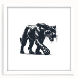Panther-themed wall art framed in white mat, showcasing a vibrant design of a fierce black panther amidst lush foliage, perfect for wildlife enthusiasts and modern decor.