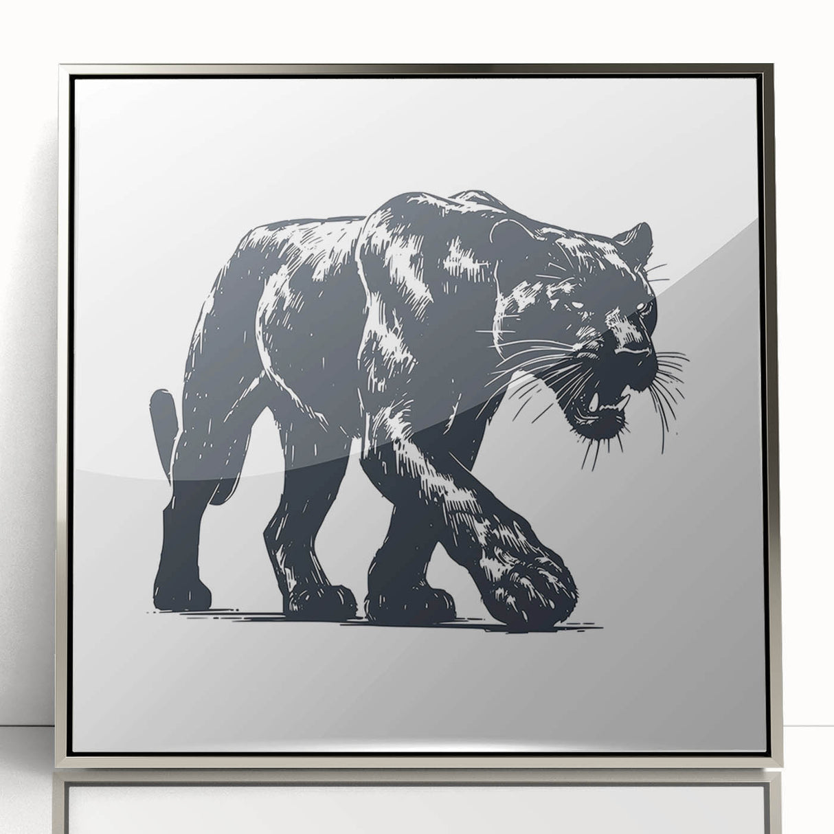 Framed acrylic wall art featuring a striking panther design, showcasing vivid colors and intricate details, perfect for wildlife enthusiasts and home decor lovers.