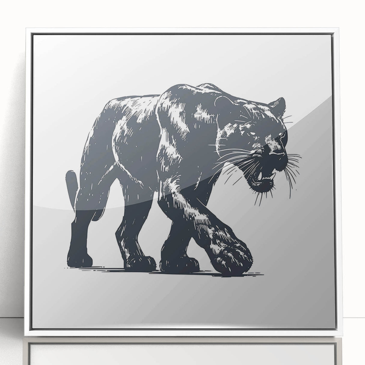 Framed wall art featuring a panther design in a vibrant color palette, showcasing intricate details and sleek lines, perfect for animal lovers and modern decor.